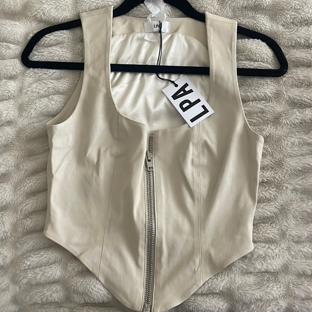 LPA leather ivory vest with zipper